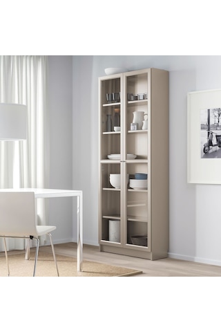 Cam Kapaklı Kitaplık, Gri-metalik, 80x30x202 Cm Gri