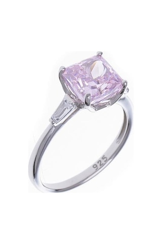 Nagiss 8 MM Kare Pembe Zirkon Taşlı 925 Ayar Gümüş Tektaş Kadın Yüzük