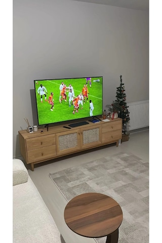 Skara Masif Ahşap Rattan Kapak Detaylı Modern Tv Ünitesi Natural