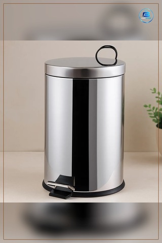 Pedallı Krom Metal Çöp Kovası 16 L Mutfak Banyo Ofis Çap 24.5 Cm