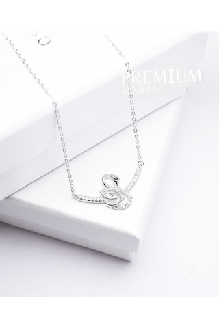 Brezza Lusso Jewelry Diamond Serisi Zirkon Taşlı Kuğu Model Güzellik Gümüş Kadın Kolye 45 CM 45 CM