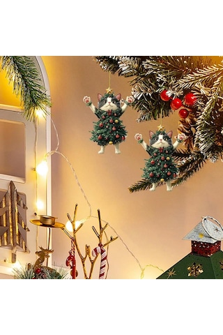 Dianziye Kedi Şekilli Akrilik Noel Ağaç Özelliği - Zarf, Araba Ve Kapı Dekorasyonu - Dayanıklı Ve Şık Tasarım