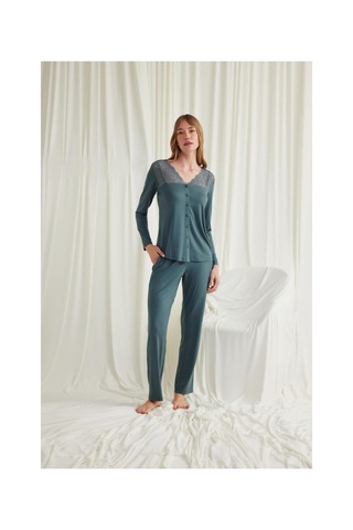 Mulvxbrf Brf02 Yakası Omzu Ve Paçası Dantelli Boydan Düğmeli Pijama Takımı Mulvix Renkli