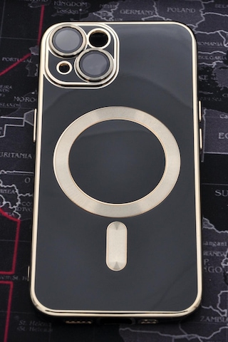 Apple Uyumlu iPhone 13 Magsafe Özellikli Lens Korumalı Renkli Kılıf Siyah