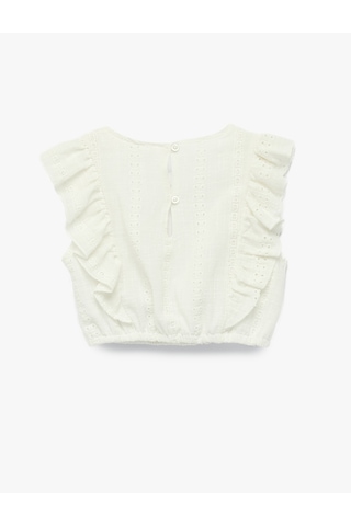 Koton Kolsuz Brodeli Beli Lastikli Bisiklet Yaka Crop Bluz Beyaz 6skg60151aw Beyaz
