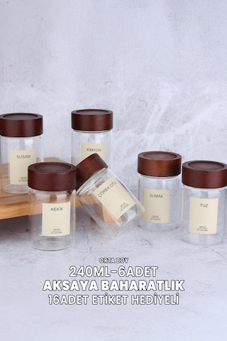 Akasya 6 Adet 240 Ml Cam Baharatlık - Akasya Rengi - Yuvarlak Çok Renkli