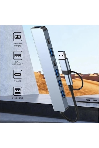 Plentiful Usb Hub 7 İn 1 Usb/type-c To Usb A, Usb C, Usb 2.0/3.0 Çevirici Adaptör Çok Portlu Tak Çalıştır Usb Çevirici