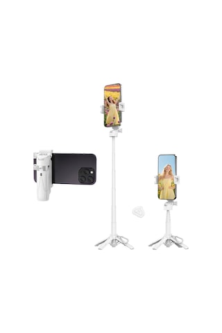 Juo Jst20 Kumandalı Mini Tripod Monopod Selfie Çubuğu Android Apple iPhone Uyumlu Beyaz