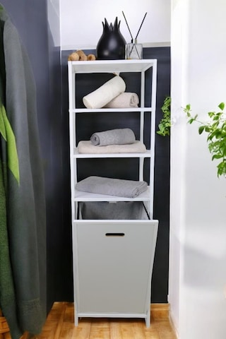 Digithome Metal Kirli Sepetli 4 Raflı Çok Amaçlı Banyo Düzenleyici Raf Organizer Beyaz/beyaz Mrs-015 C1-1-369 Beyaz