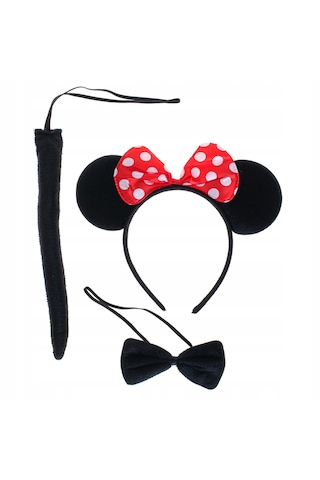 Lunaev Minnie Mouse Kostüm Seti Taç Kuyruk Papyon Gösteri Seti Parti Kostümü