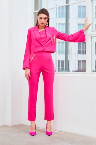 Sateen Zincir Aksesuarlı Pantolon - Fuşya