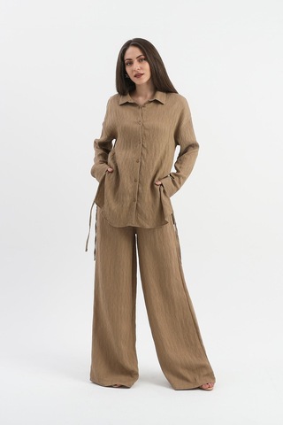 Yandan Bağlamalı Tunik Gömlek - Vizon-vizon Vizon