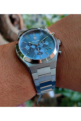 Raymond Star Seri Turkuaz Kadran Çelik Erkek Kol Saati Gümüş