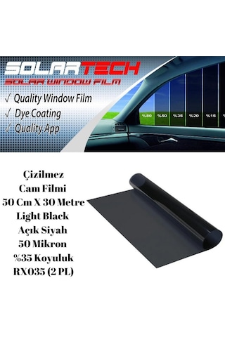 Solartech Çizilmez Cam Filmi 50 Cm X 30 Metre Light Black Açık Siyah 50 Mikron %35 Koyuluk RX035 (2 PL)