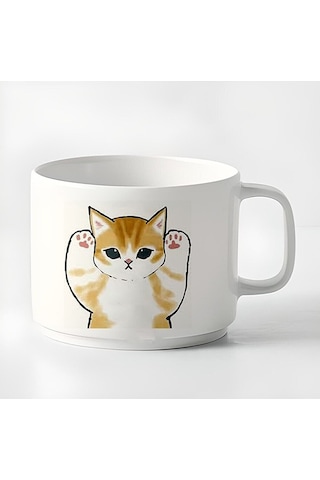 Duble Türk Kahvesi Fincanı & Espresso Haylaz Yaramaz Yavru Kedi 180 Ml Beyaz