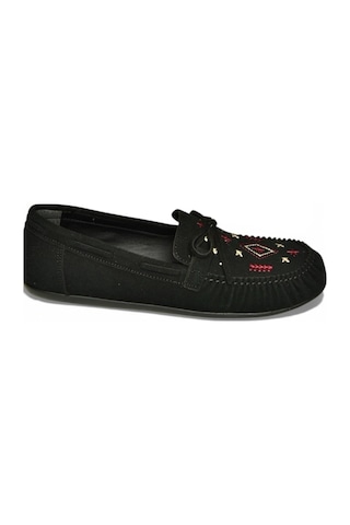 Fox Shoes Y996073102 Siyah Süet Renkli Motif İşlemeli Kadın Babet Siyah