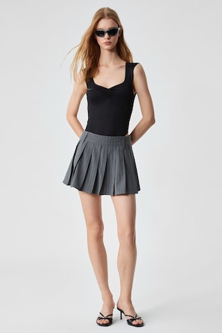 Grımelange Chıncago Kadın Regular Çizgili Yüksek Bel Gri Etek Gri