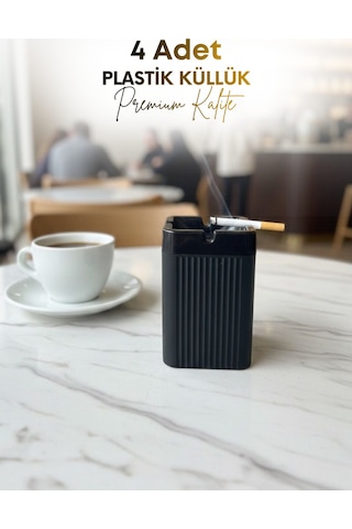 Grimorlife 4 Adet Kare Siyah Çizgili Dekoratif Plastik Kokusuz Yanmaz Küllük Kül Tablası