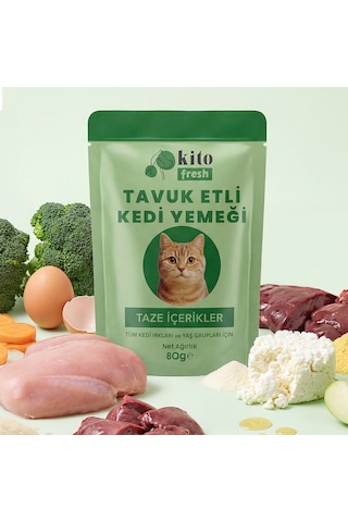 Kito Fresh Tavuk Etli Kedi Yemeği %100 Taze İçerikli Mama 80 G X 8 Adet