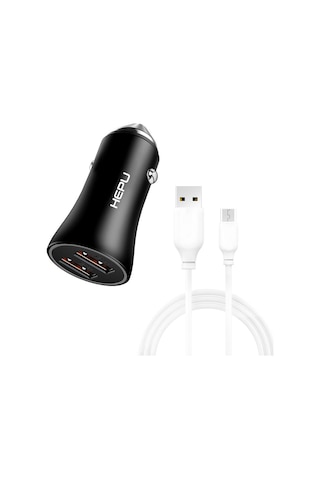 HEPU HP779M QC3.0 2x USB Metal Araç Şarj Aleti USB-Micro USB Kablo Set