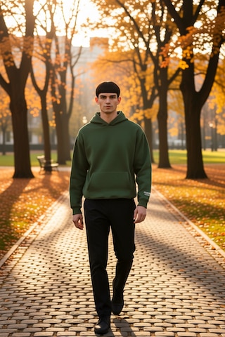 Benerly Erkek Kapüşonlu Standart Kol Oversize Kalıp Slogan Desenli Sweats Haki