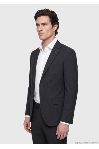 Ramsey Antrasit Desenli Modern Fit Yün Karışımlı Takım Elbise