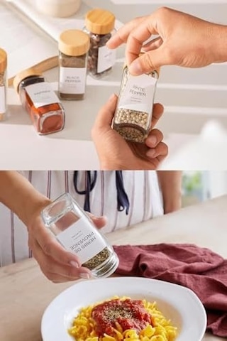 12'li Bambu Ve Akasya Kapaklı Cam Baharatlık Seti 120 Ml - Doğal Ahşap Kapaklı, Şeffaf Cam, Sağlıklı Ve Şık Baharat Kavanozları Bambu Kapak