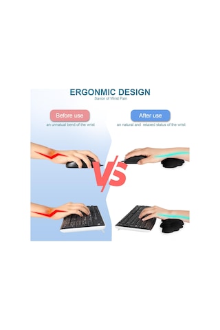 Hombey Ergonomik Klavye Bilek Destekçisi - Yavaş Geri Sayan Hafıza Pamuk - Siyah Bulut Desenli Bilek Yastığı + Klavye Matı