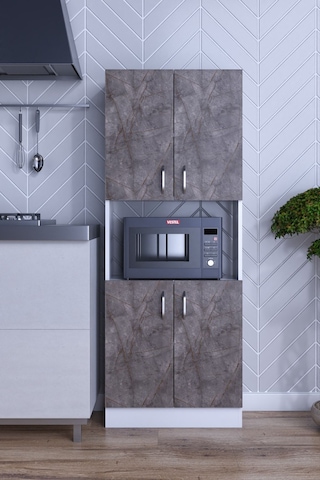Rafineri Roma Çok Amaçlı Dolap Kapaklı Bölmeli Mikrodalga Fırın Mutfak Balkon Banyo Mdf Gri - Beyaz
