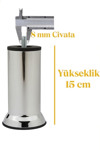 Baza Koltuk Kanepe Mobilya Ayağı İnce Diş Metrik 8mm Krom Metal Ayakları 15cm 8 Adet Metal Krom