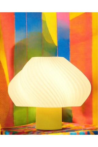 Aura Modern Tasarım Masa Lambası , Komidin Aydınlatma Şık Abajur - Sarı Beyaz Çok Renkli