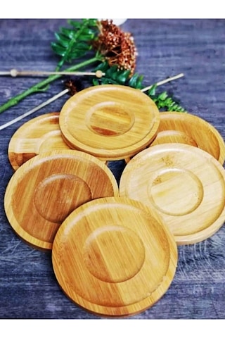 6 Adet Yuvarlak Bambu Çay Tabağı, Bardak Altlığı, Fincan Tabağı Bambu