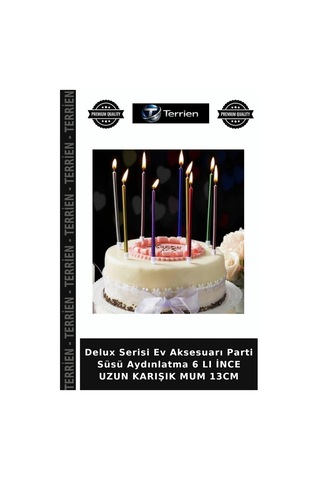Delux Serisi Ev Aksesuarı Parti Süsü Aydınlatma 6 Lı İnce Uzun Karışık Mum 13cm Çok Renkli