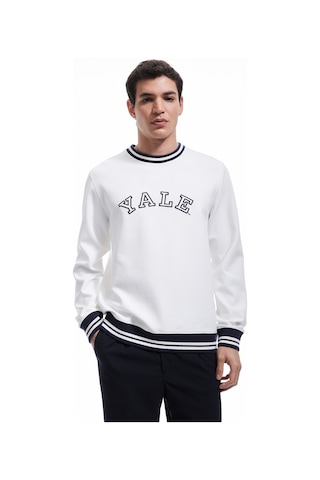 Koton Uzun Kollu Çizgi Detaylı Bisiklet Yaka Lisanslı Yale Baskılı Sweatshirt Beyaz 5sam70048mk Beyaz