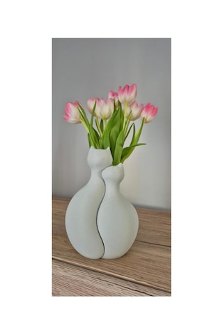 Kedili Dekoratif 3d Vazo Sevimli Kedi Figürlü Modern Tasarım Beyaz