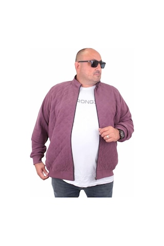 Starbattal Büyük Beden Fermuarlı Hırka Diamond 23281 Eflatun-Eflatun Mürdüm