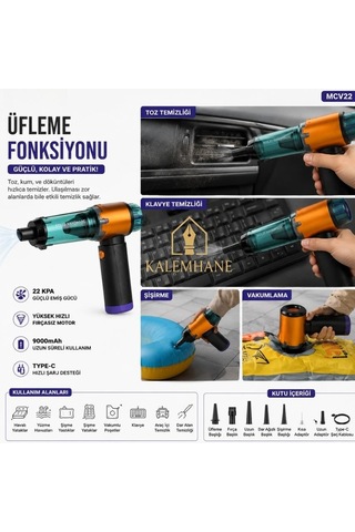 Kalemhane 22 000kpa Dijital Hızlı Şarj Oto Süpürge 220 Ml