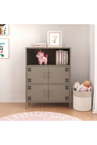 Pera Metal Çok Gözlü Dolap, 4 Kapaklı, Açık Raflı 80,50 X 40 X 109,50 Cm Ral 7039 Acıbadem Antrasit