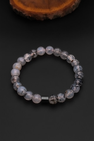 Beyaz Akik Bileklik Kadın Erkek Doğal Taş Bileklik Bt051 Beyaz - Siyah