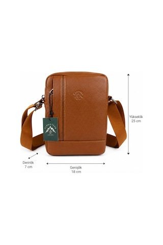 Alphaclub Bag Erkek Taba Hakiki Deri Postacı El Ve Omuz Çantası Orta Boy