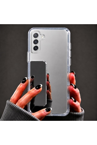 Ennar Samsung Galaxy S21 Fe Uyumlu Aynalı Kılıf Mirror Glass Kamera Korumalı Gün Boyu Makyaj Kontrolü Şeffaf