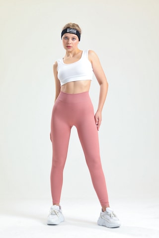 Gymhams Pudra Kalçası Büzgülü Premium Fitilli Ekstra Push Up Yüksek Bel Spor Tayt Pembe