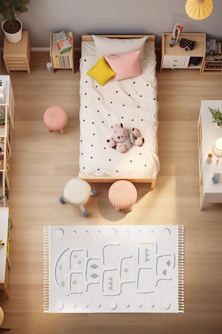 Sparkle Krem Gri Seksekli Çocuk Odası Bebek Odası Halısı 133x190 Gri