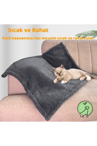 Kedi Köpek Battaniyesi Premium Peluş Evcil Hayvan Uyku Battaniyesi Yıkanabilir Gri 80x100