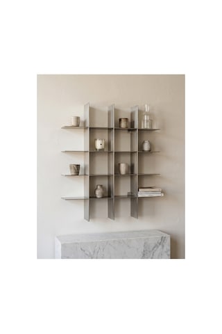Dizör Grid Duvar Rafı 304 Paslanmaz Çelik, Fırçalı, 4 Katlı 16 Raf Panelli Duvar Rafı 80 X 95 Cm Gümüş