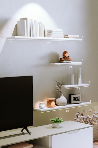 Yankı-BYEG 4lü 100 cm 80 cm 30 cm Mat Beyaz Mdf Duvar Rafı Tv Ünitesi
