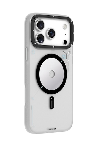 Apple Uyumlu iPhone 17 Pro Max Kılıf M-safe Şarj Özellikli Disk Desenli Youngkit Disc Battle Kapak Gri Gri