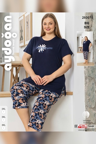 Aydoğan Kadın İnci Büyük Beden Lacivert Kapri Pijama Takım 0075 Lacivert