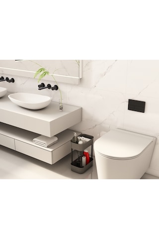 İndecor Houseware Lizbon Çok Amaçlı 2 Katlı Banyo Organizer Düzenleyici Dolap Içi Tezgah Altı Tekerleksiz Organizer Gri