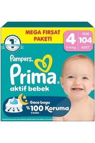 Prima Aktif Bebek Mega Fırsat Paketi 4 Beden 104 Adet